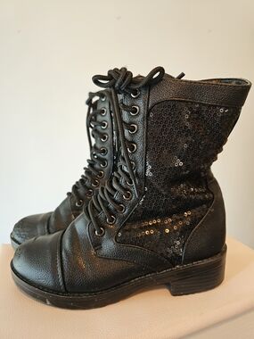 Double Platinum Sequin Combat Dance Boots - Kids Size 3